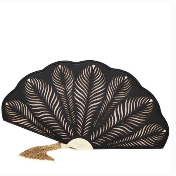 Kate Spade Dress the Part black Fan Clutch purse nwot - Picture 6 of 8